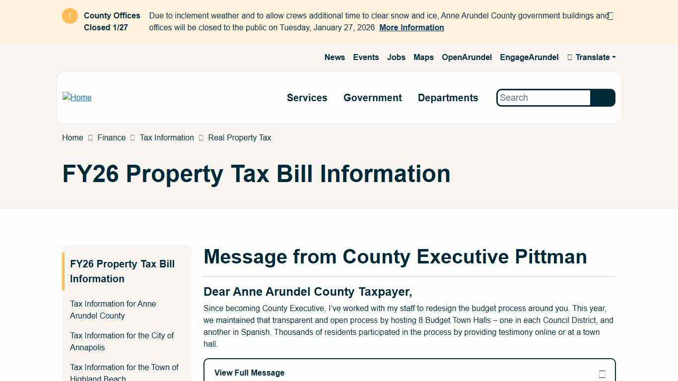 FY26 Property Tax Bill Information Anne Arundel County Government