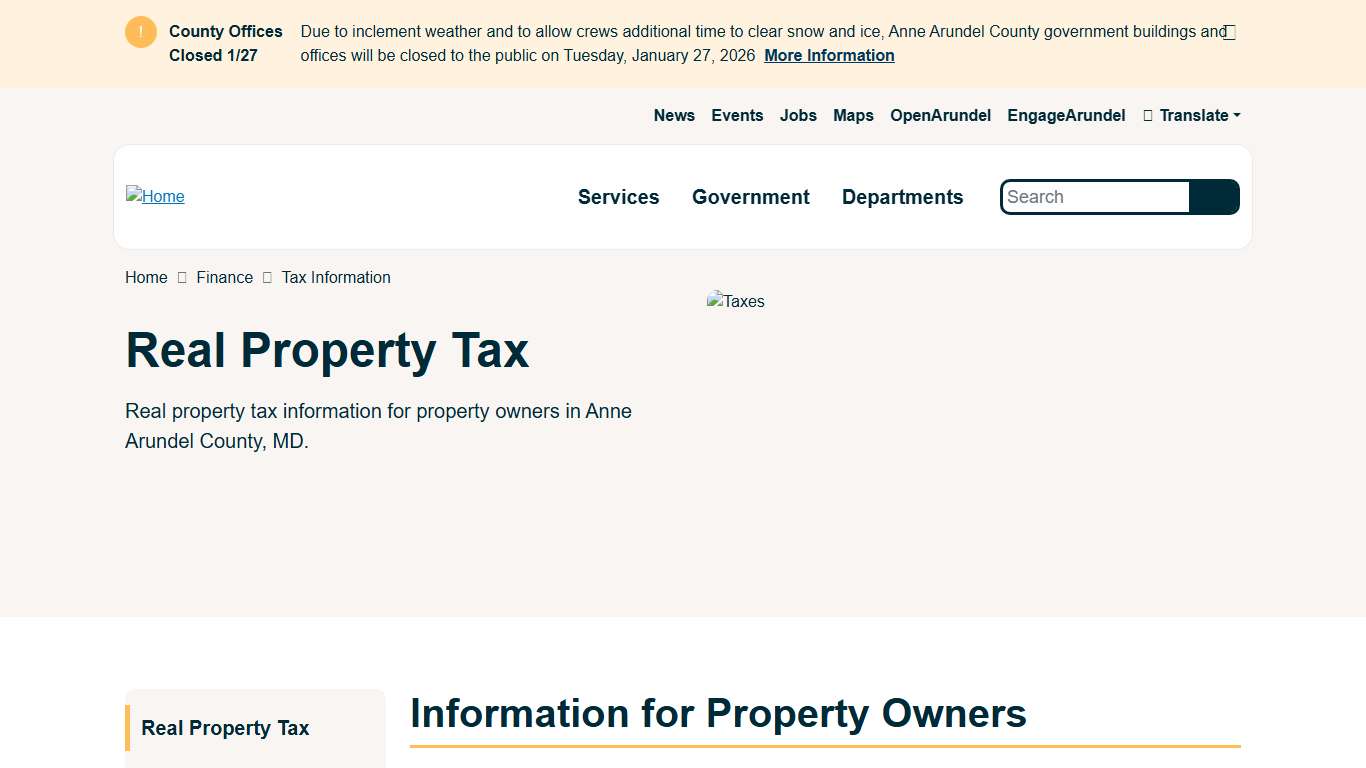 Real Property Tax Anne Arundel County Government